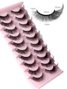 10對天然分離超細黑色粗柄蓬鬆加長睫毛10-23 毫米適合日常使用，材質柔軟可重複使用，適合所有場合