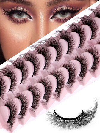 10對天然分離超細黑色粗柄蓬鬆加長睫毛10-23 毫米適合日常使用，材質柔軟可重複使用，適合所有場合