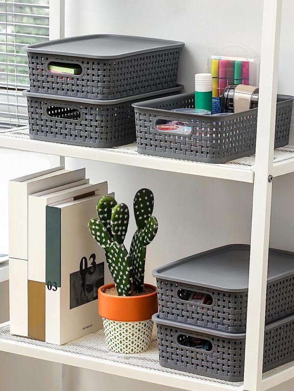 1 Plastic Storage Baskets With Lids, Small Pantry Organization