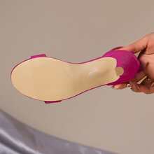 女士錐形高跟踝帶平底涼鞋,前衛熱粉色仿麂皮高跟涼鞋 - 玫紅色 - 查看 7