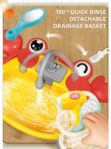 NEUSNEY 1 套儿童钓鱼玩具电动钓鱼池，带自动水循环，亲子互动游戏，卡通螃蟹、鸭子、鱼、蔬菜、水果餐具，适合男孩和女孩的礼物，需电池 - 黃色 - 查看 3