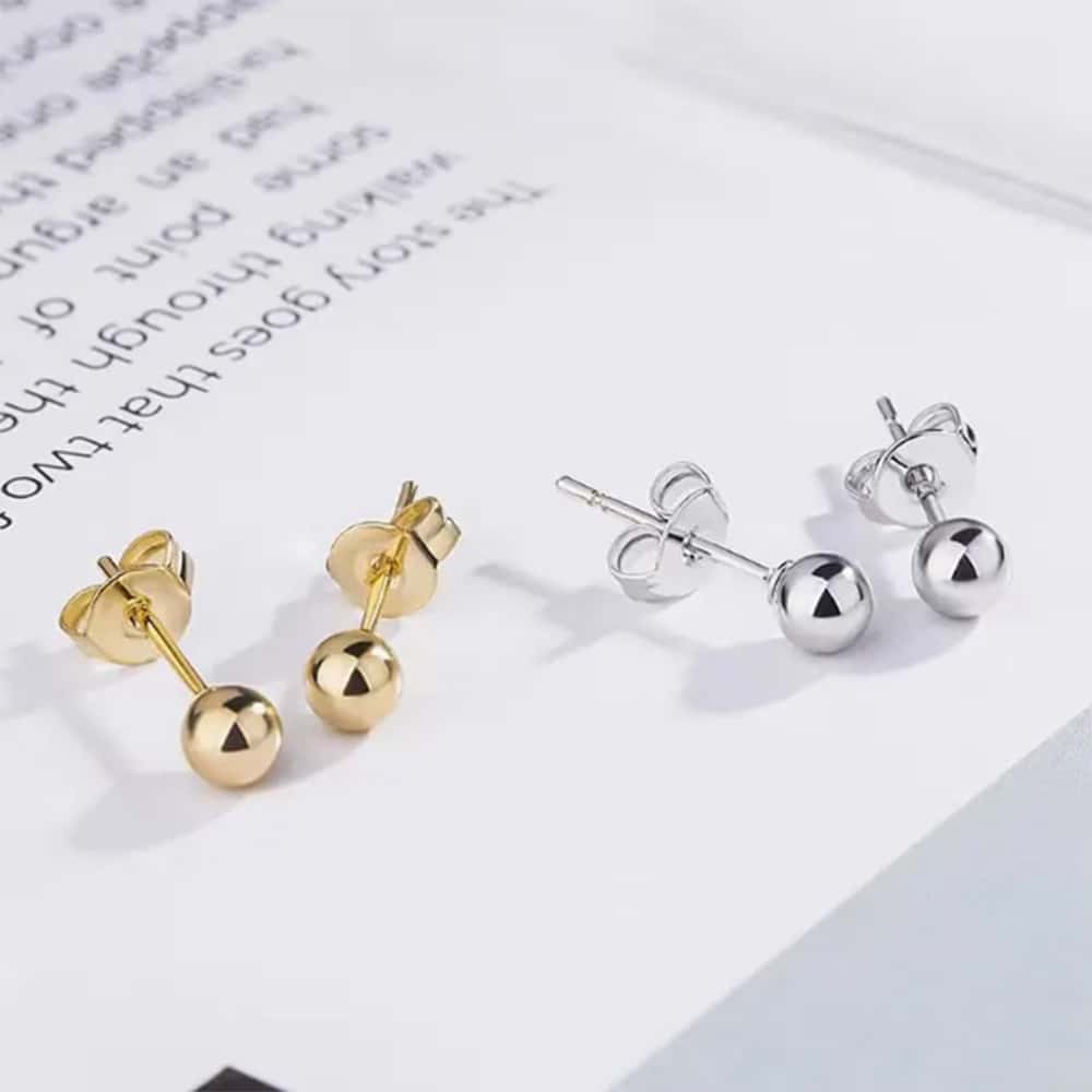 4對女士和女孩不銹鋼球形鈦鋼耳釘，尺寸3毫米/4毫米/5毫米/6毫米 - 銀色 - 查看 1