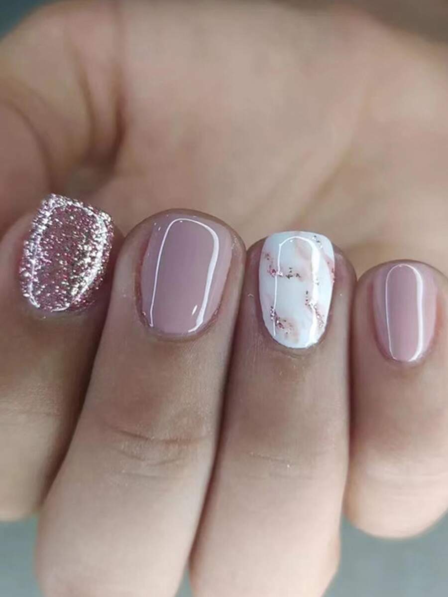 Màu Hồng Hoa Cà Lấp Lánh Ấn Vào Móng Tay, 24 Chiếc Charm Nhiều Màu Sóng Ngắn Vuông Giả Đầu Móng Tay Bộ Móng Tay Nghệ Thuật Trang Trí Đồ Dùng Làm Móng - Nhiều màu - Xem 1