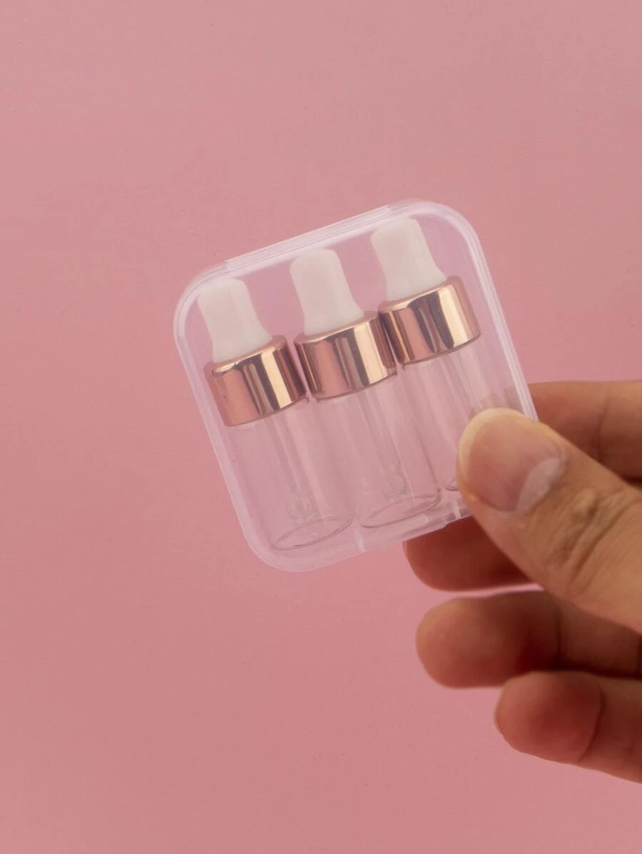 3pcs 3ml Travel Glass Pipette Bottle With Storage Container, Mini Essential Oil Cosmetic Refillable Vial, Dropper Bottle, Living Room Home Bedroom Bathroom House Decor, Travel Stuff, Wedding, Party, Birthday, Gifts For Men Mom Dad Friends, New Years, Accessories, Funny Gift