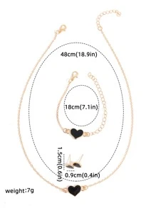 1入組時尚個性化鑲鑽石英表帶指針帶和4入組心形吊墜首飾套裝適合女士 - 金色 - 查看 7