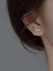 1雙發亮的微型曲綫耳環帶流星&小鑽石細節 - 金黃色 - 查看 4