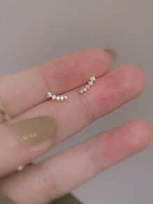 1雙發亮的微型曲綫耳環帶流星&小鑽石細節 - 金黃色 - 查看 3