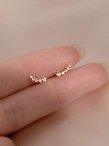 1雙發亮的微型曲綫耳環帶流星&小鑽石細節 - 金黃色 - 查看 2