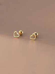 1 Pair Delicate Unique Design Hollow Heart Ear Studs, Screw Back Ear Cuff - Yellow Gold - View 1