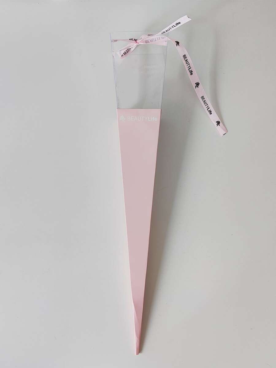 10pcs/pack Single Flower Box For Rose, Fresh Flowers With Clear Crystal And Individual Packaging - Pink - View 1