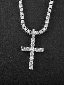 男士女性嘻哈十字吊墜項鍊帶4mm方晶鋯石網球鏈條冰鎮金光閃閃項鍊龐克首飾類時尚禮品 - 銀色 - 查看 10