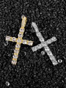 男士女性嘻哈十字吊墜項鍊帶4mm方晶鋯石網球鏈條冰鎮金光閃閃項鍊龐克首飾類時尚禮品 - 銀色 - 查看 8