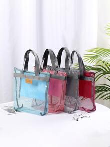 1 pieza Bolsa de viaje de malla para artículos de tocador, vibras bohemias, para vacaciones en la playa, colección de baño, colección de dormitorio, gran capacidad - Gris - Ver 6