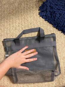1 pieza Bolsa de viaje de malla para artículos de tocador, vibras bohemias, para vacaciones en la playa, colección de baño, colección de dormitorio, gran capacidad - Gris - Ver 5