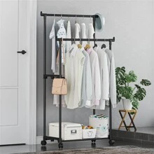 Simple Double Rod Portable Clothes Hanger For Household Use - Black - View 1