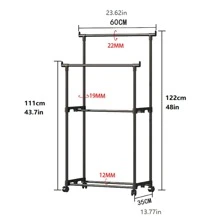 Simple Double Rod Portable Clothes Hanger For Household Use - Black - View 2