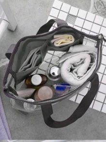 1 pieza Bolsa de viaje de malla para artículos de tocador, vibras bohemias, para vacaciones en la playa, colección de baño, colección de dormitorio, gran capacidad - Gris - Ver 4