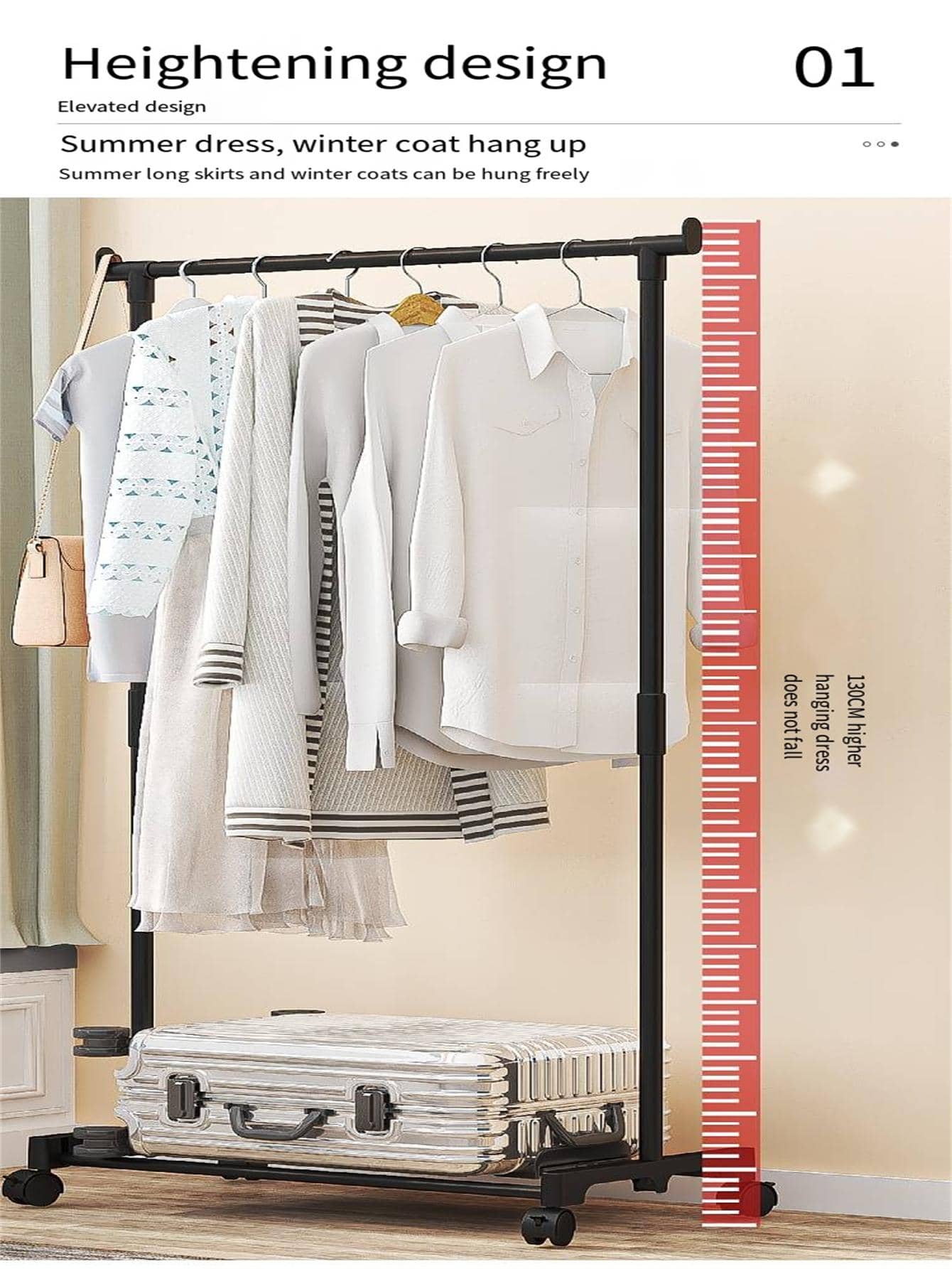 1pc Simple Trendy Double Rod Clothing Rack With Wheels, Lockable ...