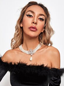 1 Miếng Mới Châu Âu và Châu Mỹ Phong cách Đúng mốt Ngọc trai Giả Và Pha lê Hợp kim Nhiều lớp Giọt nước Vòng cổ mặt dây chuyền - Xem 3