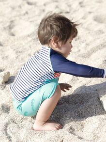 男嬰條紋和字母圖案高領插肩袖泳裝 - 彩色 - 查看 4