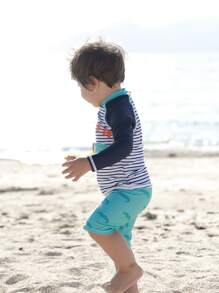 男嬰條紋和字母圖案高領插肩袖泳裝 - 彩色 - 查看 5