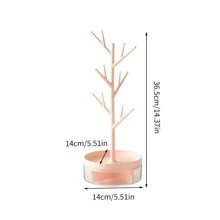 1pc Home Based Rotatable Jewelry Organizer With Necklace Key Holder, Earring And Plastic Storage Case - Pink - View 1