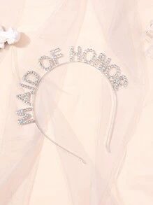 Rhinestone & Alloy Birthday Party Photo Booth Prop Headband For Women, Crown Shaped With Letter Detail