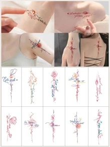 10 piezas/set Etiqueta engomada del tatuaje temporal de colores línea & patrón , impermeable con larga duración , realista con personalizado - Multicolor - Ver 1