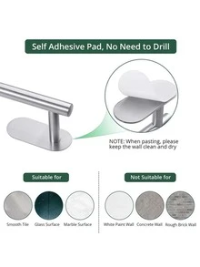 6pcs Bathroom Hardware Set Without Drill, Stainless Steel Bath Accessories, Towel Bar, Towel Rack, Tissue Roll Holder, Wall Mounted Hooks, For Robe, Hat - Gold - View 6