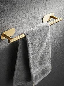 6pcs Bathroom Hardware Set Without Drill, Stainless Steel Bath Accessories, Towel Bar, Towel Rack, Tissue Roll Holder, Wall Mounted Hooks, For Robe, Hat - Gold - View 2