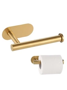6pcs Bathroom Hardware Set Without Drill, Stainless Steel Bath Accessories, Towel Bar, Towel Rack, Tissue Roll Holder, Wall Mounted Hooks, For Robe, Hat - Gold - View 4