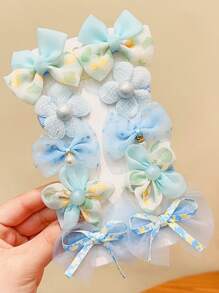 10pcs Girls Bow-knot & Flower Decor Polyester Cute Hair Clip For Daily Life - Multicolor - View 2