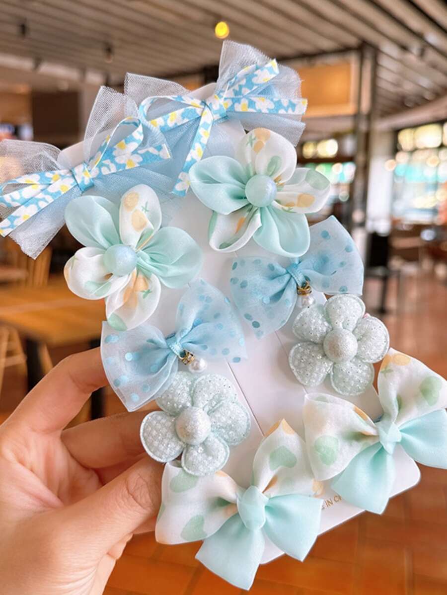 10pcs Girls Bow-knot & Flower Decor Polyester Cute Hair Clip For Daily Life - Multicolor - View 1