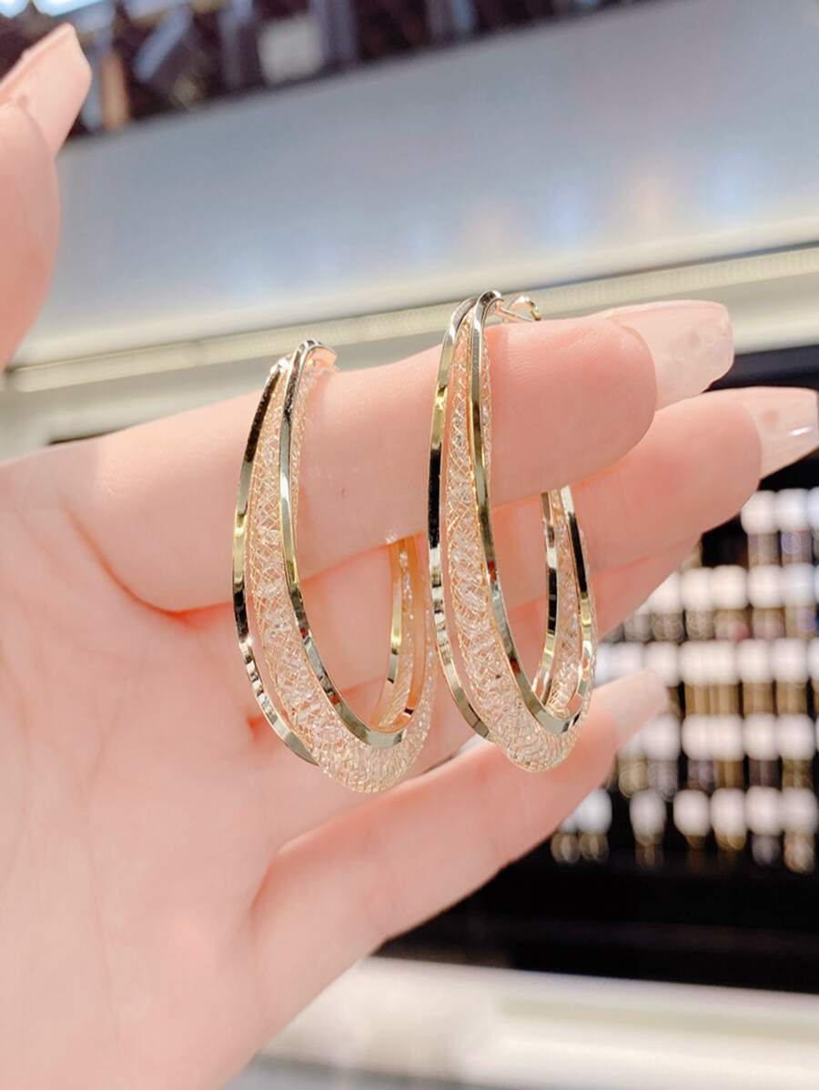 Rhinestone Decor Hoop Earrings - Yellow Gold - View 1