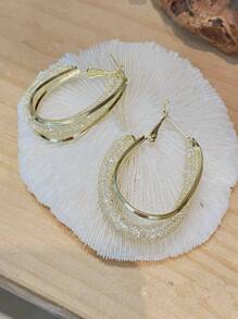 Rhinestone Decor Hoop Earrings - Yellow Gold - View 4