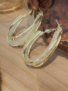 Rhinestone Decor Hoop Earrings - Yellow Gold - View 3