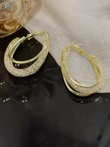 Rhinestone Decor Hoop Earrings - Yellow Gold - View 5