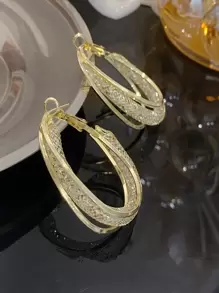 Rhinestone Decor Hoop Earrings - Yellow Gold - View 2