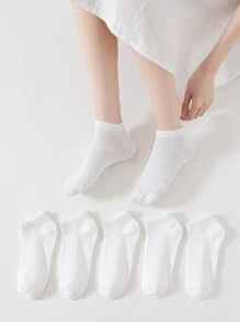 6雙裝女式透氣防臭簡約時尚短襪素色 - 白色 - 查看 3