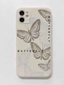 1 pièce coque de téléphone avec motif papillon et bordure mate beige perforée, anti-chute, compatible avec Apple/Redmi/OPPO/VIVO