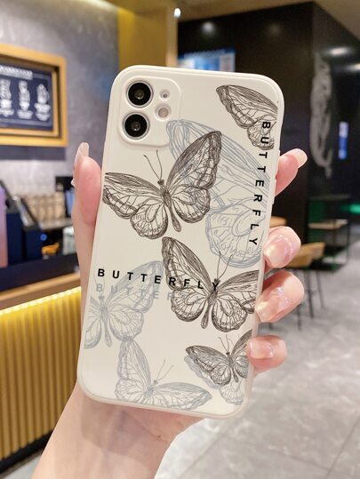 1 件时尚蝴蝶阴影米色磨砂边缘穿孔防摔手机壳适用于 Apple/Redmi/OPPO/VIVO/防水防震防刮