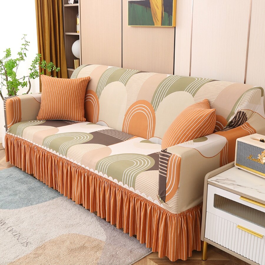 1pc Skirt Style Sofa Cover Stretch Elastic Full Coverage Polyester Fiber Simplistic Modern Design All Season Universal