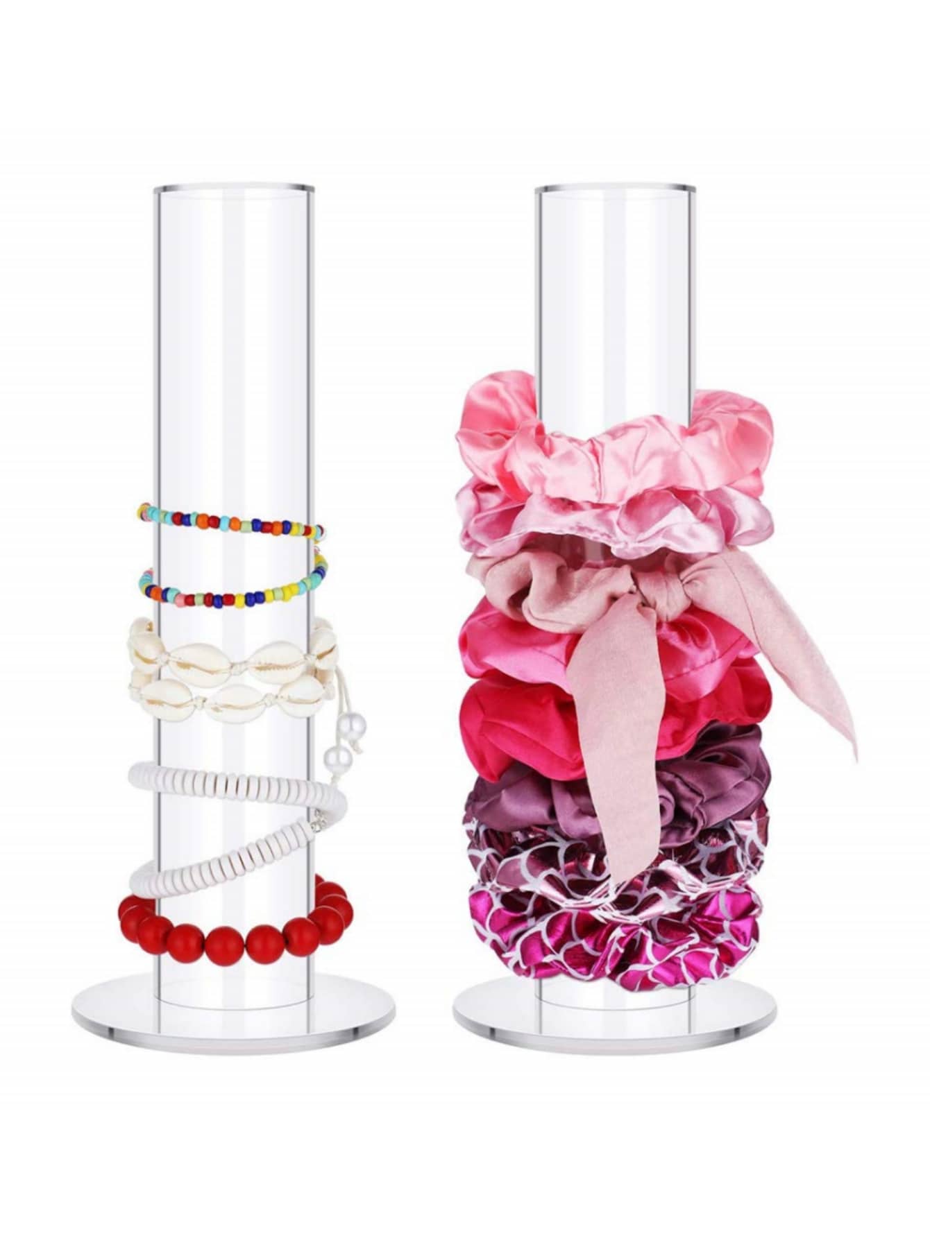 1個髮圈收納盒,髮圈架,髮圈收納器,髮圈收納框架,適用於女孩房間收納髮飾、珠寶塔 - 無色 - 查看 1