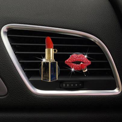 2pcs/4pcs Rhinestone Lip Shaped Car Vent Clip Air Freshener Perfume Decor Accessories