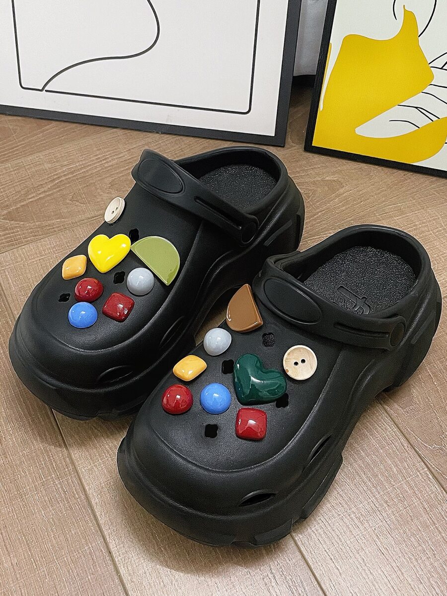 2023 Latest Simple And Fashionable Colored Geometric Heart Wedge Heel Platform Hollow Shoes