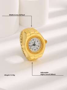 Anillo de color dorado con diseño de reloj de cuarzo a la moda para mujeres y hombres