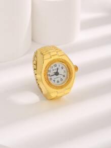 Anillo de color dorado con diseño de reloj de cuarzo a la moda para mujeres y hombres