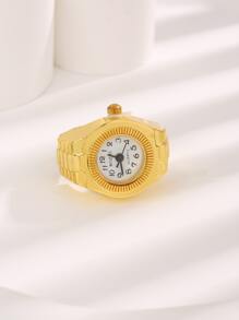 Anillo de color dorado con diseño de reloj de cuarzo a la moda para mujeres y hombres