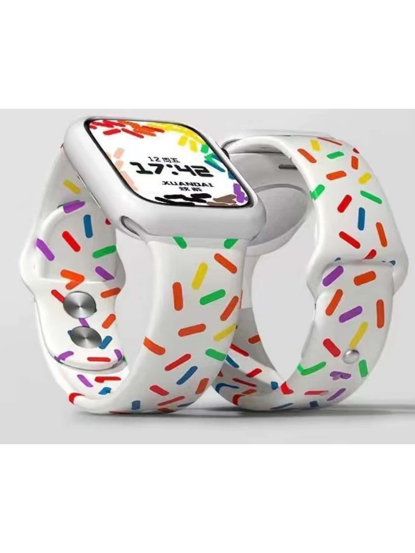 1入組彩虹色塗鴉圖案錶帶驕傲版錶帶相容於 Apple Watch 錶帶 49 毫米 45 毫米 44 毫米 42 毫米，1入組柔軟矽膠替換錶帶相容於 Apple Watch 系列 8 7 6 5 4 3 2 1 SE Ultra 錶帶 - 透氣運動錶帶，男女適用 - 白色 - 查看 1