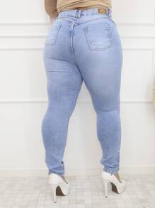 Plus Size Jeans - 淺色水洗藍 - 查看 2